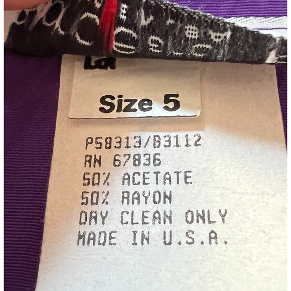 Vintage Dress Womens Size 5 Purple Short Sleeve Back Zip Bow Tie Made in USA 80s - Picture 3 of 6